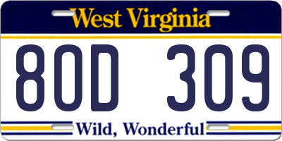 WV license plate 8OD309