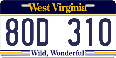 WV license plate 8OD310