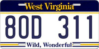 WV license plate 8OD311