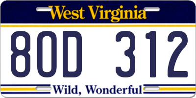 WV license plate 8OD312