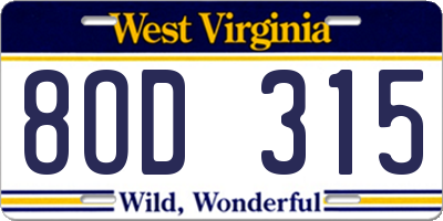 WV license plate 8OD315