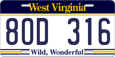 WV license plate 8OD316