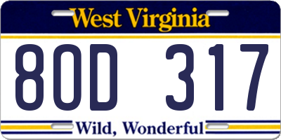 WV license plate 8OD317