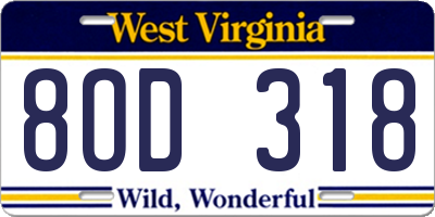 WV license plate 8OD318