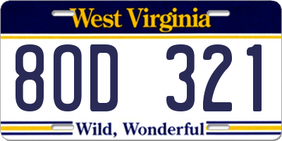 WV license plate 8OD321