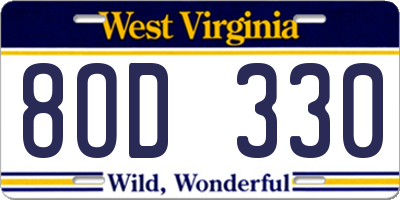 WV license plate 8OD330