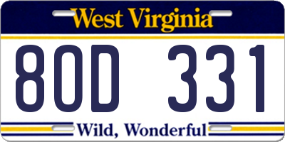WV license plate 8OD331