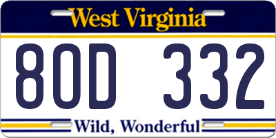 WV license plate 8OD332