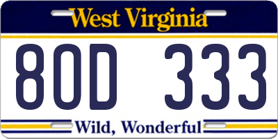 WV license plate 8OD333