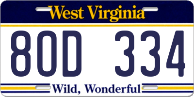 WV license plate 8OD334