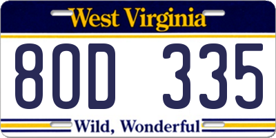 WV license plate 8OD335
