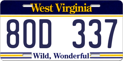WV license plate 8OD337