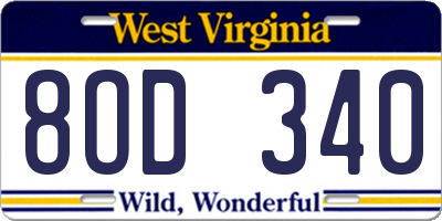 WV license plate 8OD340
