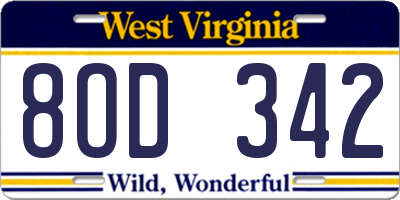 WV license plate 8OD342