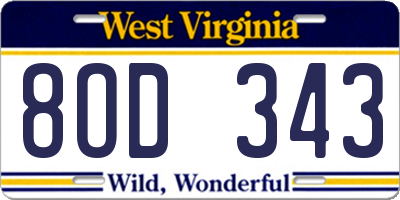 WV license plate 8OD343