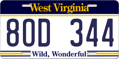 WV license plate 8OD344
