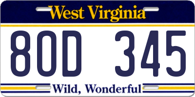 WV license plate 8OD345