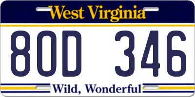 WV license plate 8OD346