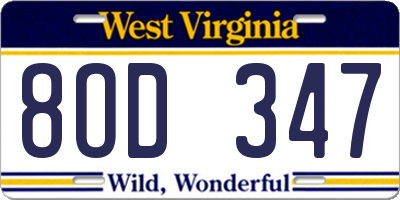 WV license plate 8OD347