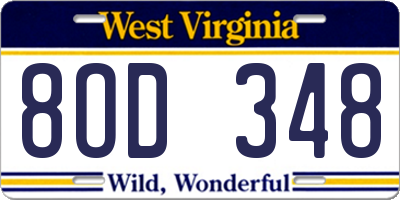 WV license plate 8OD348