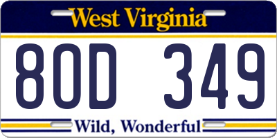 WV license plate 8OD349