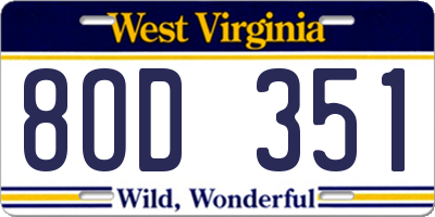 WV license plate 8OD351
