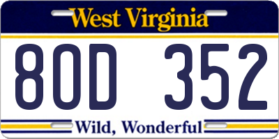 WV license plate 8OD352