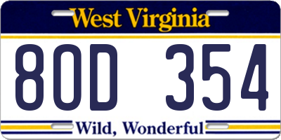 WV license plate 8OD354