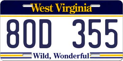 WV license plate 8OD355