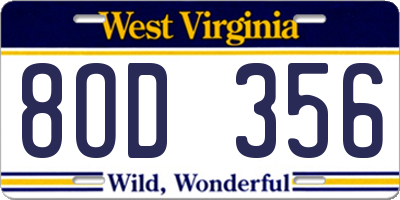 WV license plate 8OD356