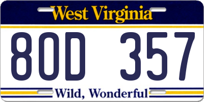 WV license plate 8OD357