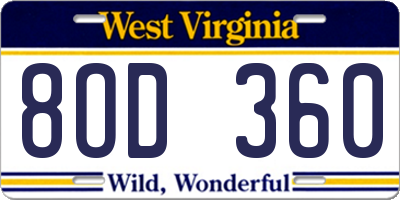 WV license plate 8OD360