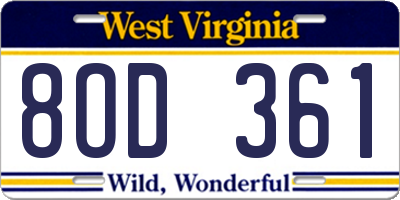 WV license plate 8OD361