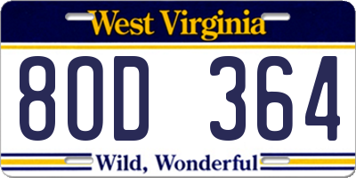 WV license plate 8OD364