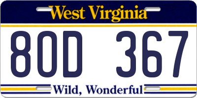 WV license plate 8OD367