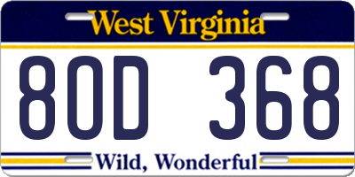 WV license plate 8OD368