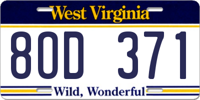 WV license plate 8OD371