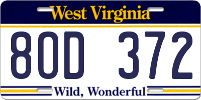 WV license plate 8OD372
