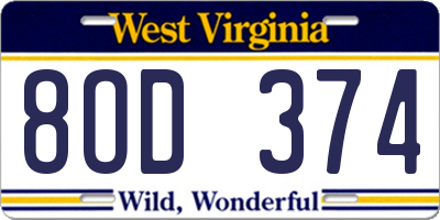 WV license plate 8OD374