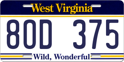 WV license plate 8OD375