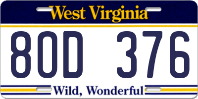 WV license plate 8OD376