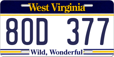 WV license plate 8OD377