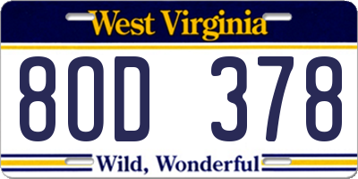 WV license plate 8OD378