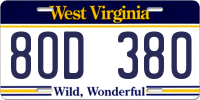 WV license plate 8OD380