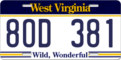 WV license plate 8OD381