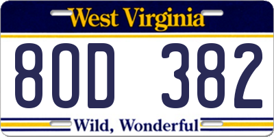 WV license plate 8OD382