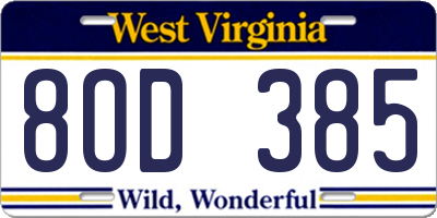 WV license plate 8OD385