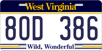 WV license plate 8OD386
