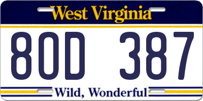 WV license plate 8OD387