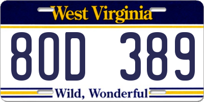 WV license plate 8OD389